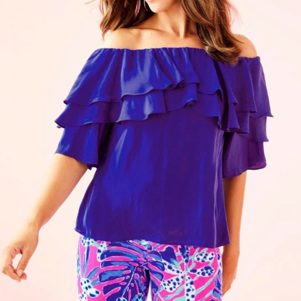 Lilly Pulitzer Royal Blue Off-Shoulder Ruffle Blouse